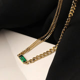 316L Steel Green Zircon Charms Choker Necklace Earring Bracelet Set