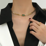 316L Steel Green Zircon Charms Choker Necklace Earring Bracelet Set