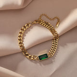 316L Steel Green Zircon Charms Choker Necklace Earring Bracelet Set