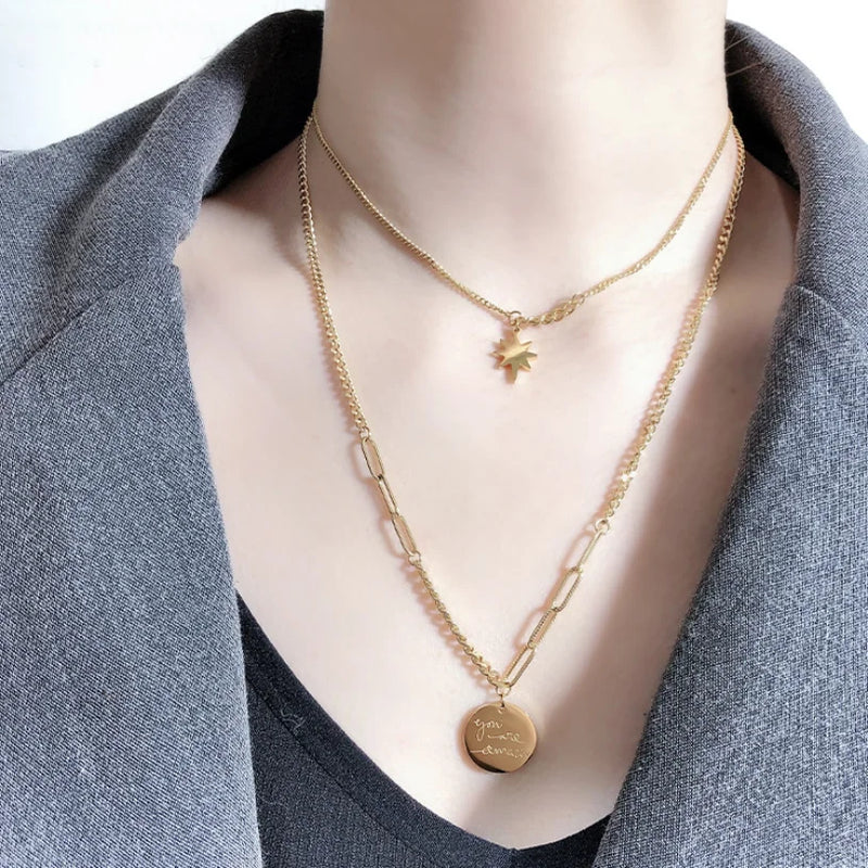 316L Stainless Steel Star Charms Chain Choker Necklace