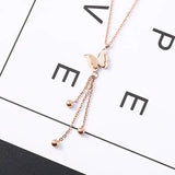 316L Stainless Steel Butterfly Charms Chain Zircon Pendant Choker Necklace