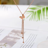 316L Stainless Steel Butterfly Charms Chain Zircon Pendant Choker Necklace