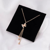 316L Stainless Steel Butterfly Charms Chain Zircon Pendant Choker Necklace