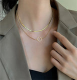 Minimalist 2-Layer Snake Bone Chain Choker Necklace for Women