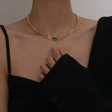 Stylish Green Zircon Choker Necklace in 316L Stainless Steel