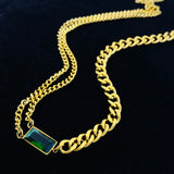 Stylish Green Zircon Choker Necklace in 316L Stainless Steel