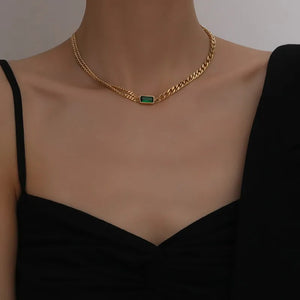 Stylish Green Zircon Choker Necklace in 316L Stainless Steel