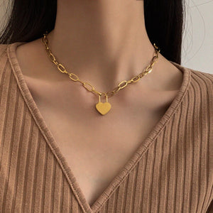 Vintage Lock Our Love Charms Thick Chain Choker Necklace for Women