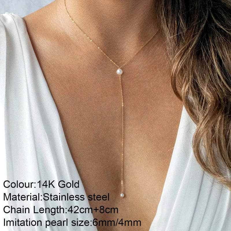 Women's Pearl Beads Pendant Necklace Chain Jewelry