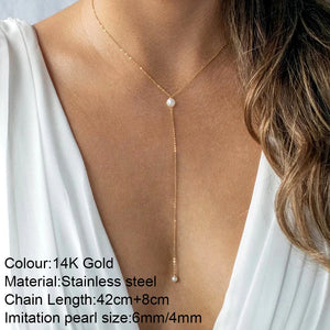 316L Stainless Steel Chain Necklace with Pearl Beads Pendant