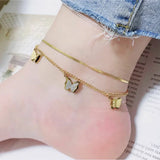 316L Stainless Steel Zircon Butterfly Charm Anklets for Women