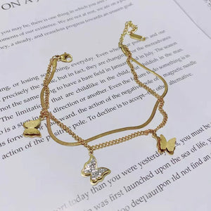 316L Stainless Steel Zircon Butterfly Charm Anklets for Women