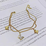 316L Stainless Steel Zircon Butterfly Charm Anklets for Women