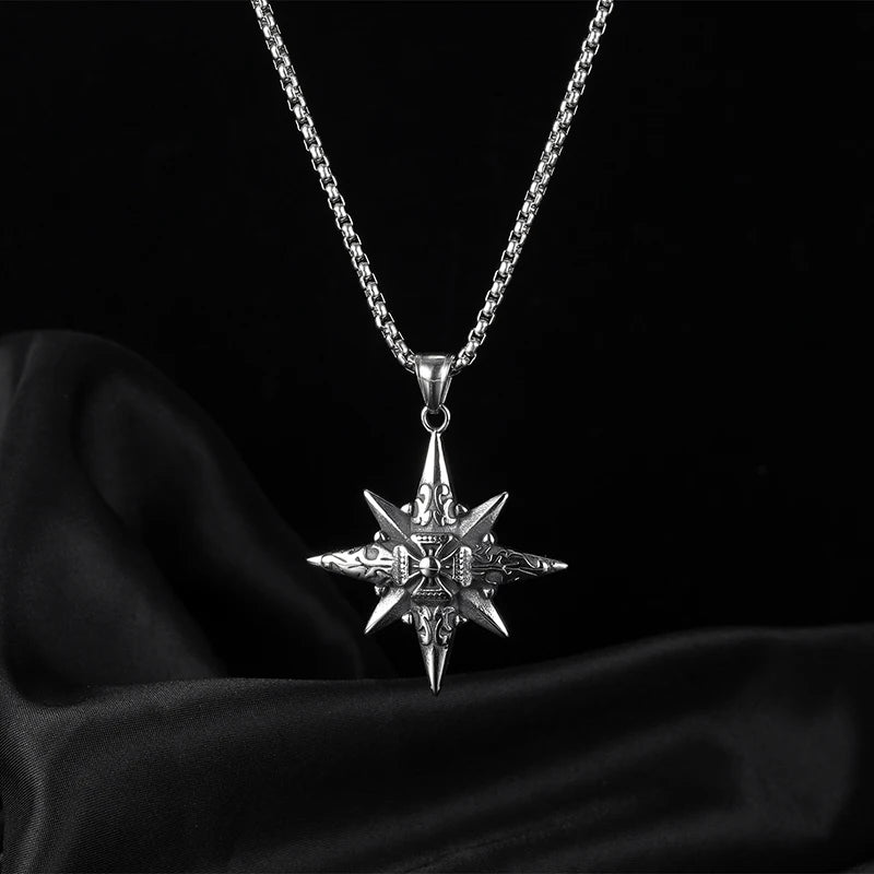 316L Stainless Steel Eight-pointed Star Pendant Cross