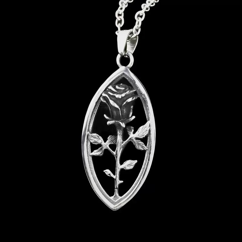 316L Stainless Steel Retro 3D Rose Men's Pendant Necklace