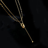 316L Stainless Steel Circle Zircon Tassel Choker Necklace