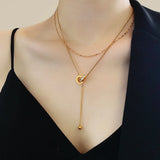 316L Stainless Steel Circle Zircon Tassel Choker Necklace