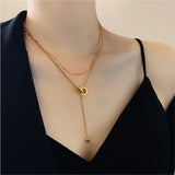 316L Stainless Steel Circle Zircon Tassel Choker Necklace