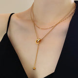 316L Stainless Steel Circle Zircon Tassel Choker Necklace