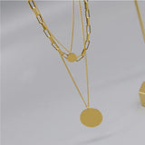 316L Stainless Steel 3 Layer Round Charms Chain Choker Necklace