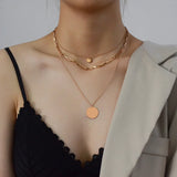 316L Stainless Steel 3 Layer Round Charms Chain Choker Necklace