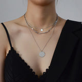 316L Stainless Steel 3 Layer Round Charms Chain Choker Necklace