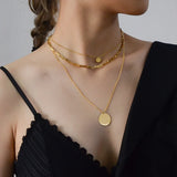 316L Stainless Steel 3 Layer Round Charms Chain Choker Necklace