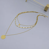 316L Stainless Steel 3 Layer Round Charms Chain Choker Necklace
