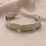 316L Stainless Steel Feather Women Open Bangle Vintage Cuff Bracelet