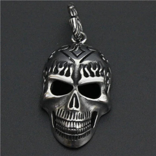 316L Stainless Steel Fire Man Ghost Rider Skull Pendant