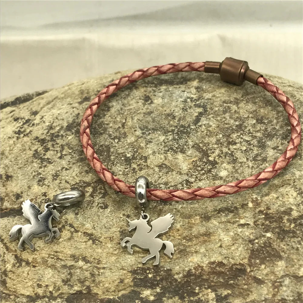 316L Stainless Steel Horse Pendant Unicorn Charms Beads 5mm Hole