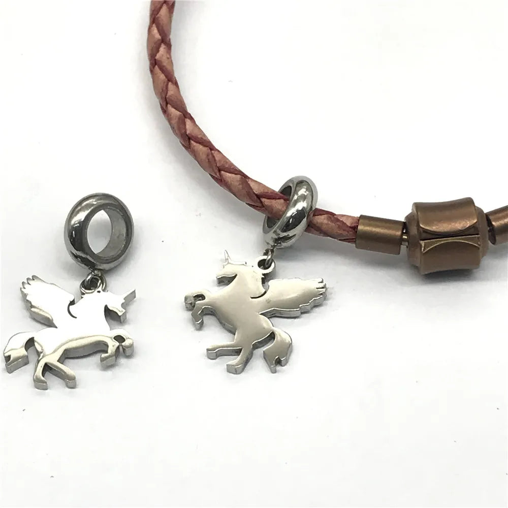 316L Stainless Steel Horse Pendant Unicorn Charms Beads 5mm Hole