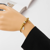 316L Stainless Steel Zircon Eyes Leaf Charm Snake Chain Bracelet