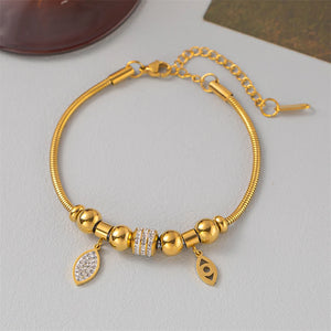 316L Stainless Steel Zircon Eyes Leaf Charm Snake Chain Bracelet