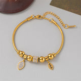 316L Stainless Steel Zircon Eyes Leaf Charm Snake Chain Bracelet