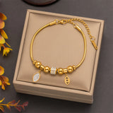 316L Stainless Steel Zircon Eyes Leaf Charm Snake Chain Bracelet