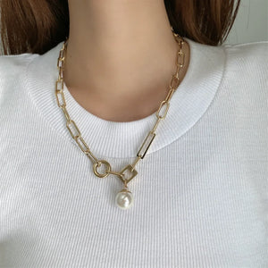 316L Stainless Steel Pearl Pendant Charm Choker Necklace for Women