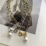 316L Stainless Steel Pearl Pendant Charm Choker Necklace for Women