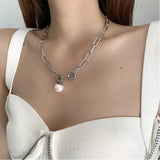 316L Stainless Steel Pearl Pendant Charm Choker Necklace for Women