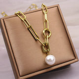 316L Stainless Steel Pearl Pendant Charm Choker Necklace for Women