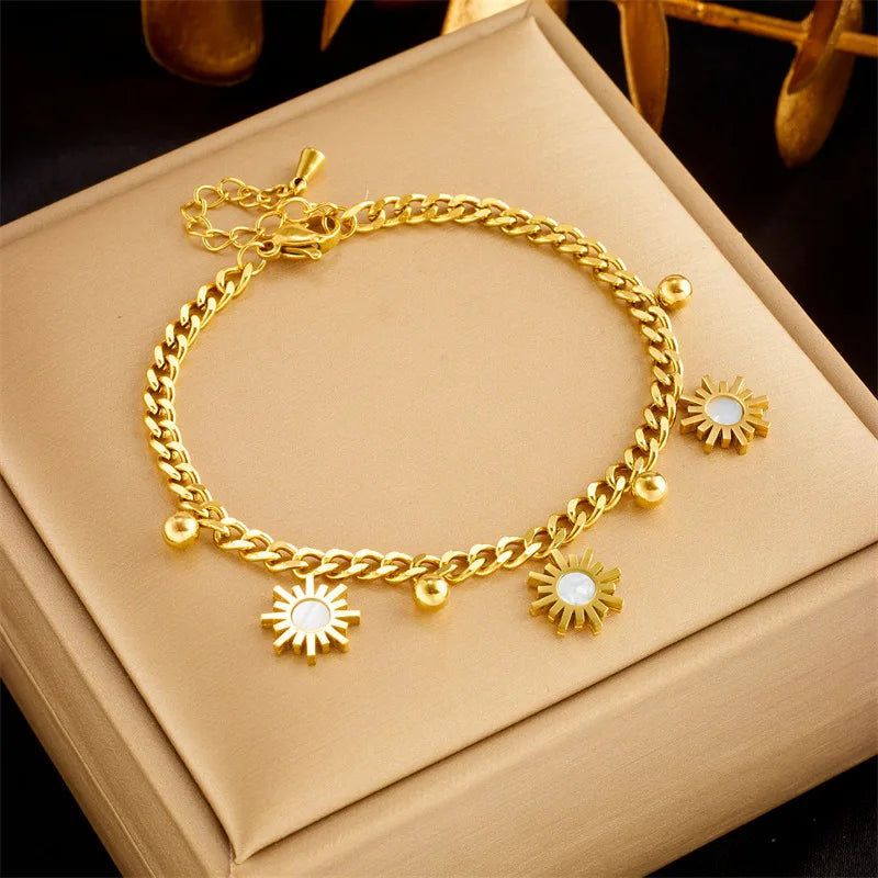 316L Stainless Steel Beads Sun Charm Bracelet - Women's Bangles
