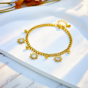 316L Stainless Steel Beads Sun Charm Bracelet - Women's Bangles