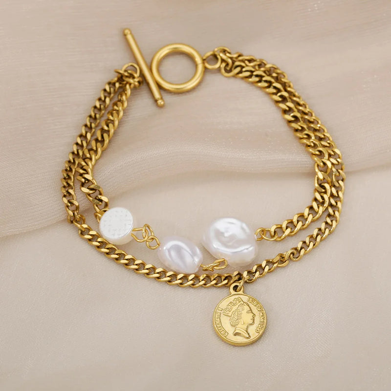 316L Stainless Steel Pearl Queen Charm Bracelet For Women