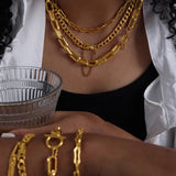 Geometric Chain Necklace Bracelet Set 316L Stainless Steel Non-fading