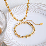 Geometric Chain Necklace Bracelet Set 316L Stainless Steel Non-fading