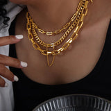 Geometric Chain Necklace Bracelet Set 316L Stainless Steel Non-fading