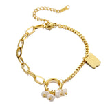 316L Stainless Steel Plated Splice Geometric Chains Bracelet Pearl