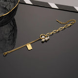 316L Stainless Steel Plated Splice Geometric Chains Bracelet Pearl