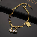 316L Stainless Steel Plated Splice Geometric Chains Bracelet Pearl