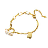 316L Stainless Steel Plated Splice Geometric Chains Bracelet Pearl